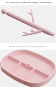Detail of pink desktop organizer with branch jewelry rack and detachable storage base