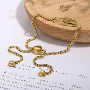 Gold-plated box chain bracelet with adjustable sliding clasp and round unicorn pendant