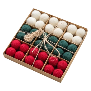 Christmas wool felt ball set in a kraft box with red white and green festive ornaments
