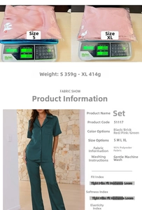 Detail view of smooth green pajama set fabric texture and precise garment weight scale