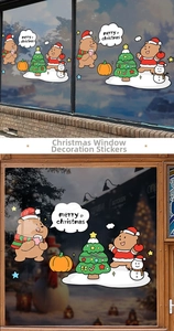 Detailed Christmas window stickers featuring cute bears, snowmen and decorated trees