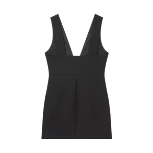 Robe courte noire sans manches minimaliste avec décolleté en V et fermeture éclair