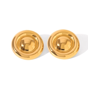 Macro detail of high-quality layered gold ball stud earrings with polished metallic texture