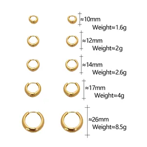 Detailed size and weight chart for minimalist gold hoop earrings in various diameters