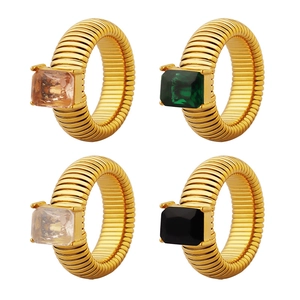 Unique gold ring set with colorful glass stones in vintage Korean style, multi-pack display