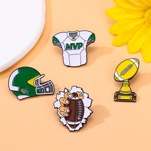 Set of 4 American football enamel pins with jersey, helmet, ball and gold trophy