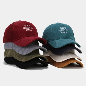 Corduroy Baseball Cap For Men Women Don't Forget To Smile Embroidery Adjustable Retro Casual Outdoor Sun Hat