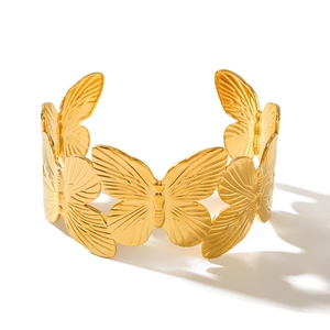 Chic 18K gold plated titanium steel butterfly cuff bracelet with a wide open design