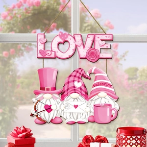 Valentinstag Holzschild Rosa LOVE Gnom Türdeko Romantisch Herz Amor Holz Anhänger Haus Wandkunst