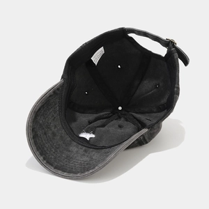 Internal view of washed cotton baseball cap with six-panel structure and metal buckle