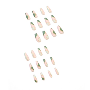 Matte long coffin press on nails with graffiti color blocks and gold sand lines