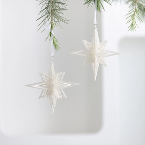 Christmas Ornaments White Champagne Glitter Acrylic Hanging Snowflake Star Musical Instruments Holiday Party Decor