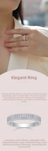 Detail of S925 silver triple row pavé ring featuring sparkling moissanite stones