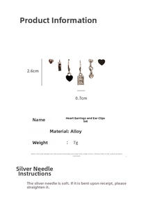 Detail view of 6-piece silver heart earring set with dimensions 2.6cm by 0.7cm and 7g weight