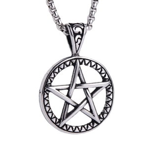 Punk style stainless steel pentagram pendant necklace with vintage silver finish for men