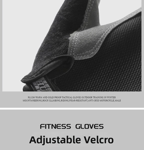 Macro detail of adjustable velcro wrist strap on black breathable fitness gloves