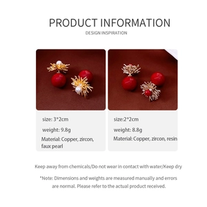 Detail showing 18k gold plated vintage flower earrings with pearls and red resin stones