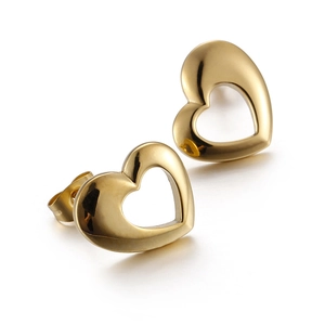 Boucles D'oreilles Puces Cœur Évidé Acier Inoxydable Plaqué Or 18K Bijoux Géométriques Minimalistes Pour Femmes Filles