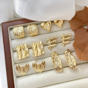 Textured Gold Plated Copper Earring Posts DIY Jewelry Findings Irregular Geometric Heart Stud Earring Components