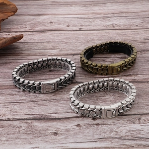 Retro punk style dragon bone chain bracelets in silver and antique gold finishes