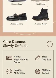 Detailed view of hollow mesh cotton crew socks paired with various stylish shoe types