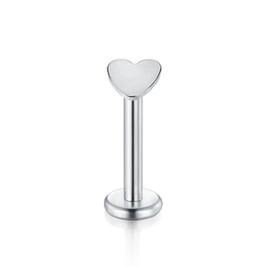 Polished silver heart flat back stud earring in stainless steel for ears and lips