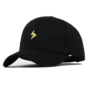 Classic black cotton baseball cap with yellow lightning bolt embroidery on front