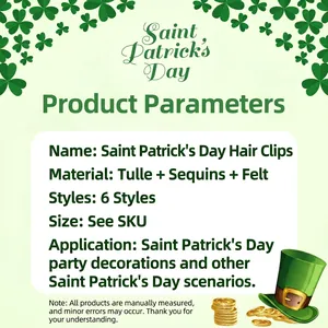 Set of 6 St. Patrick's Day clover hair clips with green sequins and mesh festive details