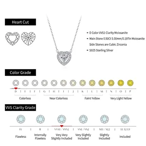 S925 sterling silver necklace featuring 0.5ct heart-cut moissanite D color VVS1 clarity