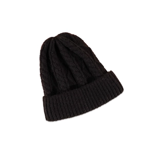 Classic black cable-knit beanie hat for men and women with a stylish folded cuff design