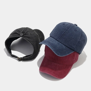 Adjustable washed cotton baseball caps for high ponytails in grey, blue, and red colors
