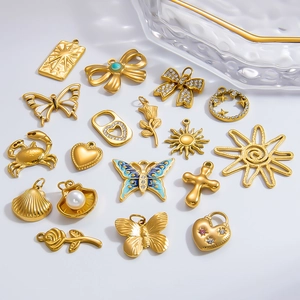 DIY Jewelry Charms Pendants Gold Plated Stainless Steel Butterfly Heart Rose Sun Cross Crab For Necklace Making Waterproof Hypoallergenic