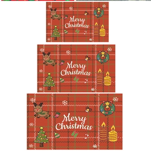 Paillasson de Noël antidérapant avec motif cerf à carreaux rouges et design festif