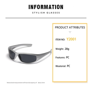 Y2K sporty silver sunglasses with black PC lenses and lightweight frame specifications