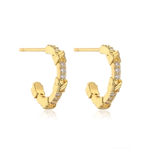 Minimalist 18K gold plated hoop earrings for women with knotted texture and zircon stones