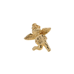 Gold-plated brass Cupid angel pendant with detailed wings on a clean white background