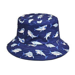 Chapeau Bob Réversible Double Face Polyester Imprimé Requin Fraise Zèbre Protection Solaire Extérieur Hommes Femmes