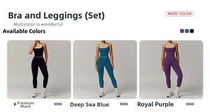 Vue détaillée de l'ensemble de yoga taille haute avec rayures latérales en trois coloris