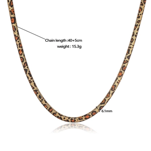 6mm leopard print stainless steel flat snake chain necklace for women in gold tone