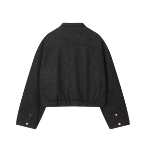 Giacca bomber corta in lana antracite con orlo elastico e colletto alla coreana sul retro