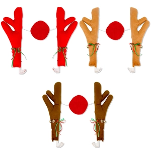 Christmas Reindeer Antlers Car Decoration Kit Red Nose Jingle Bells For Vehicle Exterior Holiday Reindeer Antlers Decoration