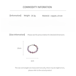 Size chart for purple zircon bracelet showing 19cm length and copper material details
