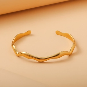 Stainless Steel Wave Water Ripple Open Bangle Adjustable Minimalist Elegant Cuff Bracelet For Women Light Luxury