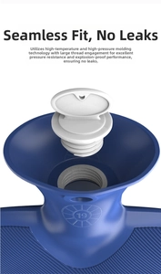 Detail of blue hot water bottle with large screw cap for leakproof sealing and safety