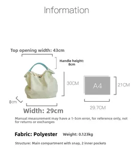 Floral embroidered canvas tote bag size guide and A4 paper comparison view