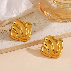 Minimalist wavy square 18K gold plated titanium steel earrings on a stone slab
