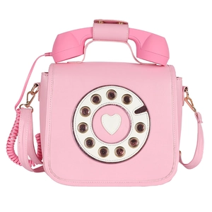 Pink telephone-shaped crossbody bag made of PU leather with creative dial and handset detail