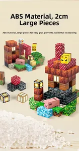 Detail of 2CM large ABS magnetic blocks showing pixelated pig and bee characters