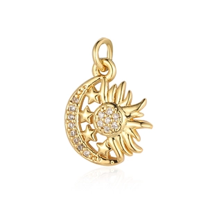 Detail of gold sun and moon pendant with shimmering cubic zirconia for DIY jewelry making