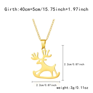 Detailed size specifications for a gold reindeer pendant stainless steel necklace
